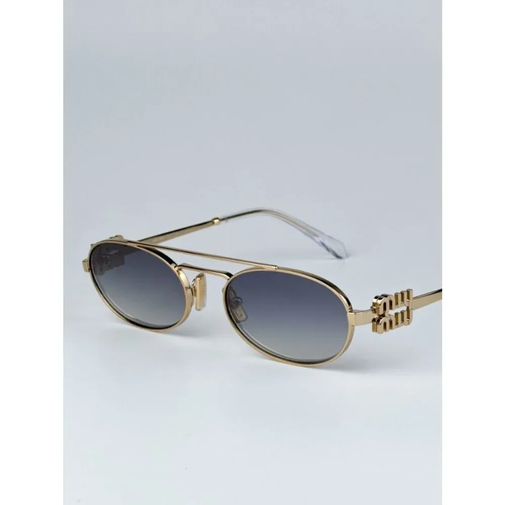 NEW Miu Miu MU54ZS 5AK30C Gold Grey Gradient Mirror Pilot Unisex Sunglas MU 54ZS